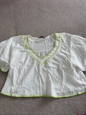 Zara White Top with Lime Green Trim